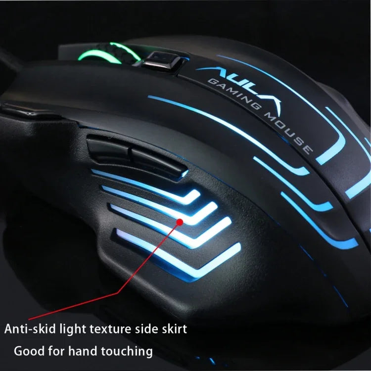 فأرة ألعاب سلكية USB ضوئية تنافسية بأضواء ملونة 7D من سلسلة Aula Ghost Shark II، دقة قصوى 4000 DPI، Ghost Shark II(B)