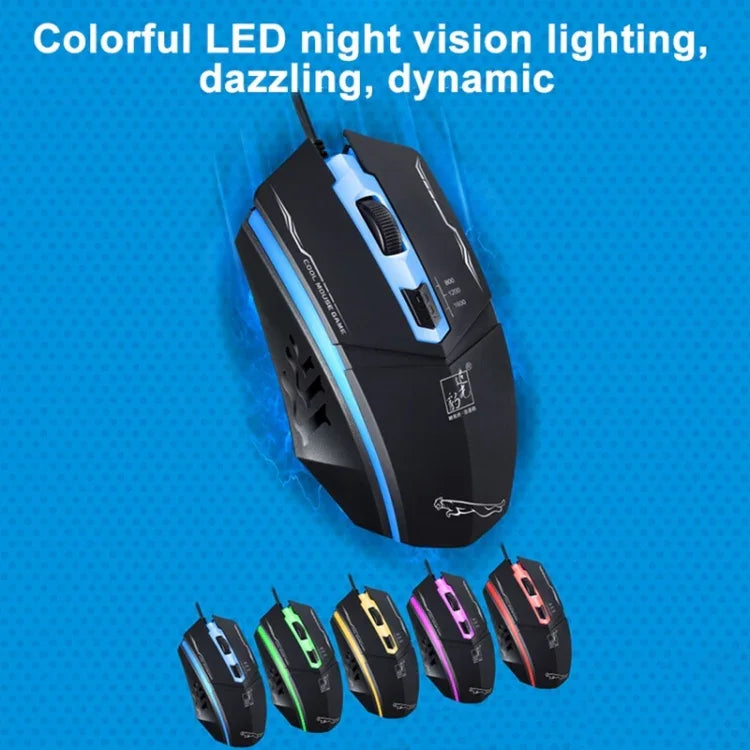 فأرة ألعاب بصرية سلكية USB Chasing Leopard 199 بدقة 1600 DPI مع إضاءة خلفية LED قابلة للتعديل بثلاث سرعات، الطول: 1.3 م، 199 أسود، 199