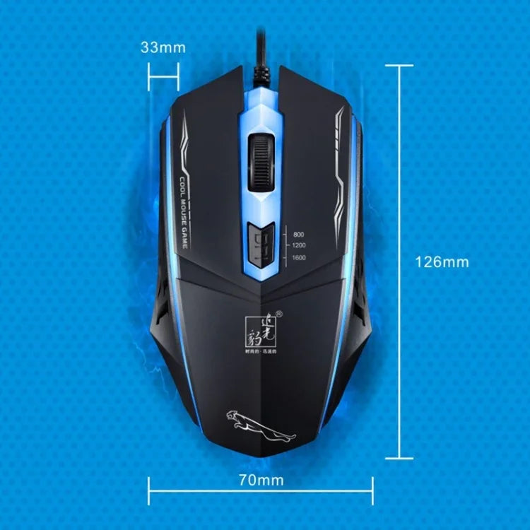 فأرة ألعاب بصرية سلكية USB Chasing Leopard 199 بدقة 1600 DPI مع إضاءة خلفية LED قابلة للتعديل بثلاث سرعات، الطول: 1.3 م، 199 أسود، 199