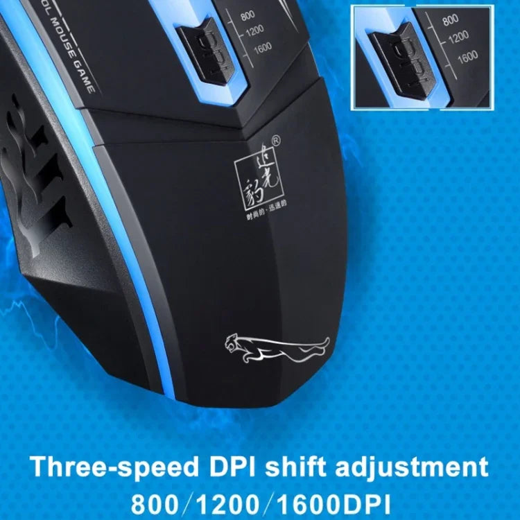 فأرة ألعاب بصرية سلكية USB Chasing Leopard 199 بدقة 1600 DPI مع إضاءة خلفية LED قابلة للتعديل بثلاث سرعات، الطول: 1.3 م، 199 أسود، 199