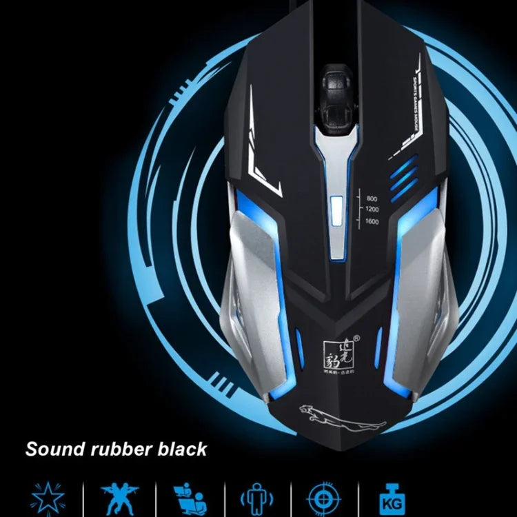 فأرة ألعاب بصرية سلكية USB صامتة Chasing Leopard K1 بدقة 1600 DPI مع إضاءة خلفية LED قابلة للتعديل بثلاث سرعات، الطول: 1.3 م
