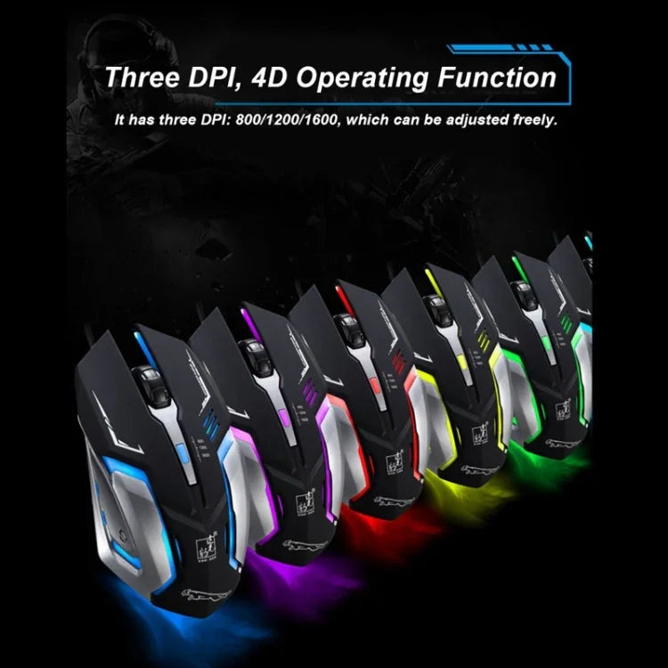 فأرة ألعاب بصرية سلكية USB صامتة Chasing Leopard K1 بدقة 1600 DPI مع إضاءة خلفية LED قابلة للتعديل بثلاث سرعات، الطول: 1.3 م