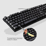 مجموعة لوحة مفاتيح مكتبية للألعاب مكتوبة سلكية USB Chasing Leopard Q17 بعدد 104 مفتاح + فأرة متماثلة سلكية، طول كابل لوحة المفاتيح: 1.4 م، طول كابل الفأرة: 1.3 م، Q17 أسود، Q17 أبيض