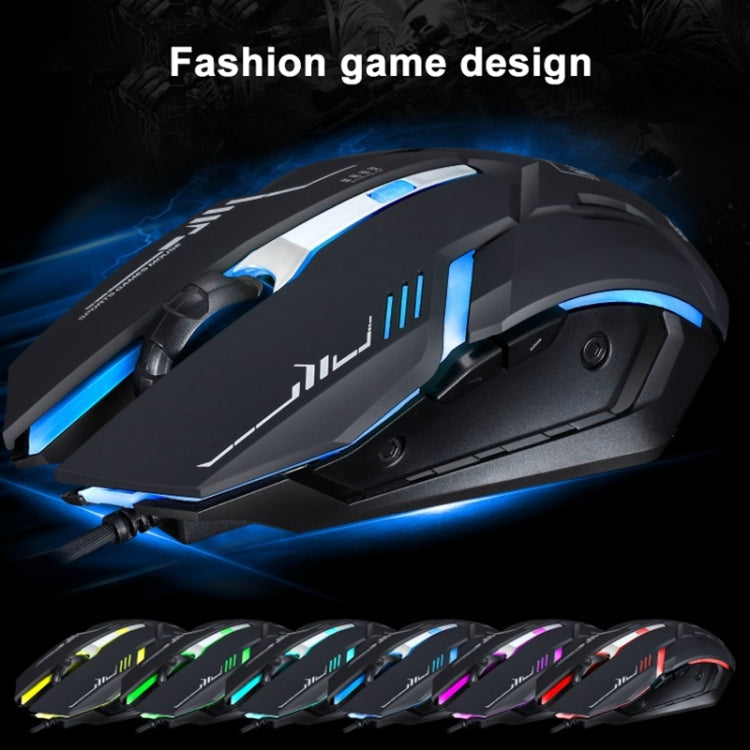 فأرة ألعاب بصرية سلكية USB Chasing Leopard V17 بدقة 2400 DPI مع نمط خطي قابل للتعديل بأربع سرعات وإضاءة LED تنفسية، الطول: 1.45 م، V17، V17 أسود نفاث