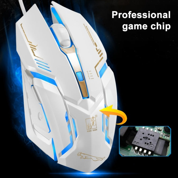 فأرة ألعاب بصرية سلكية USB Chasing Leopard V17 بدقة 2400 DPI مع نمط خطي قابل للتعديل بأربع سرعات وإضاءة LED تنفسية، الطول: 1.45 م، V17، V17 أسود نفاث