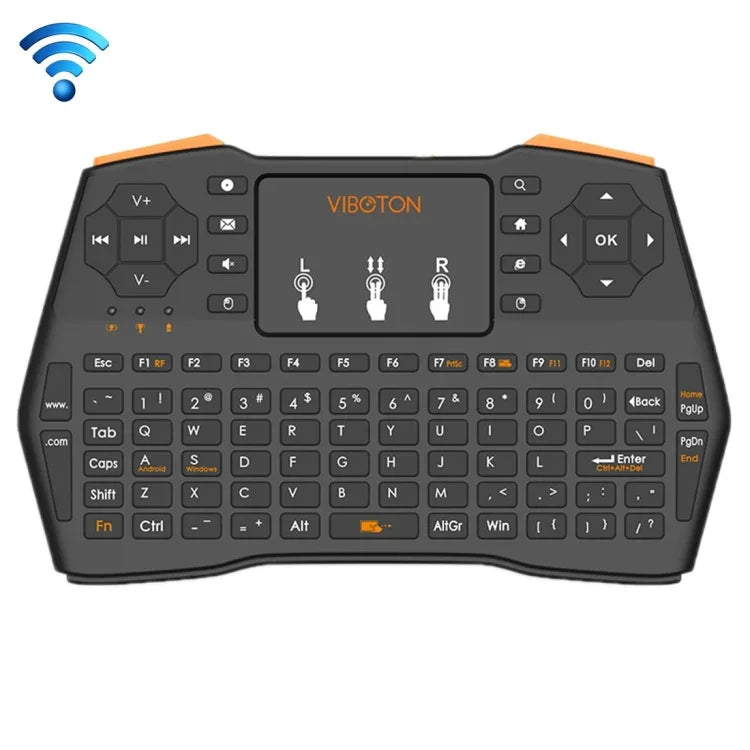 لوحة مفاتيح لاسلكية VIBOTON i8 Plus محدثة 2.4 جيجاهرتز QWERTY صغيرة مع لوحة لمس لصندوق التلفاز، Mi Box، الكمبيوتر، التابلت، اللابتوب وجهاز العرض (أسود)، لوحة مفاتيح لاسلكية