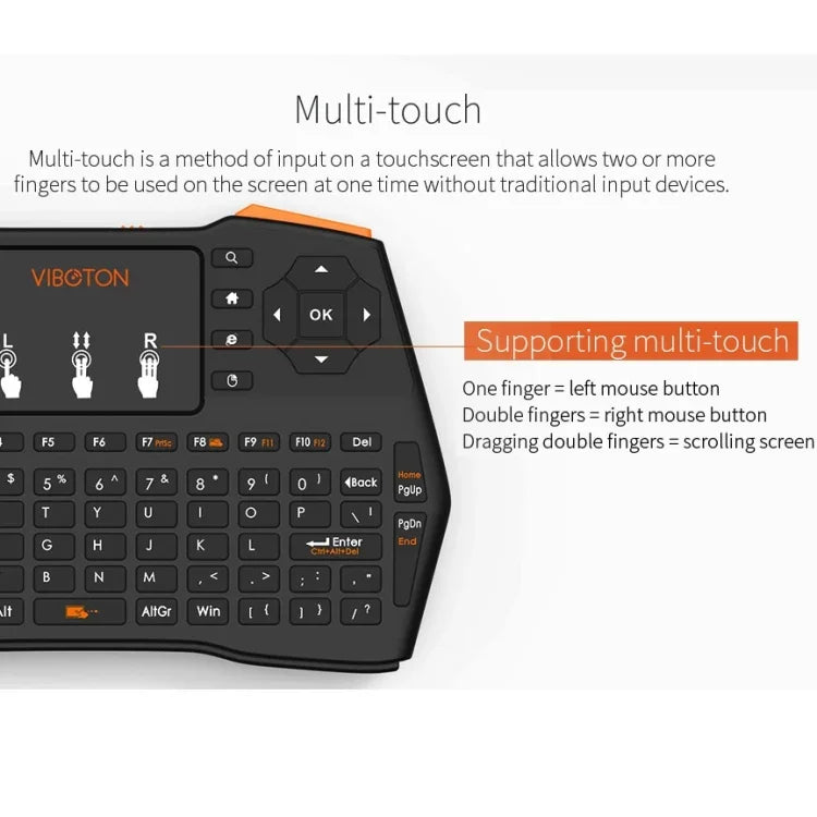 لوحة مفاتيح لاسلكية VIBOTON i8 Plus محدثة 2.4 جيجاهرتز QWERTY صغيرة مع لوحة لمس لصندوق التلفاز، Mi Box، الكمبيوتر، التابلت، اللابتوب وجهاز العرض (أسود)، لوحة مفاتيح لاسلكية