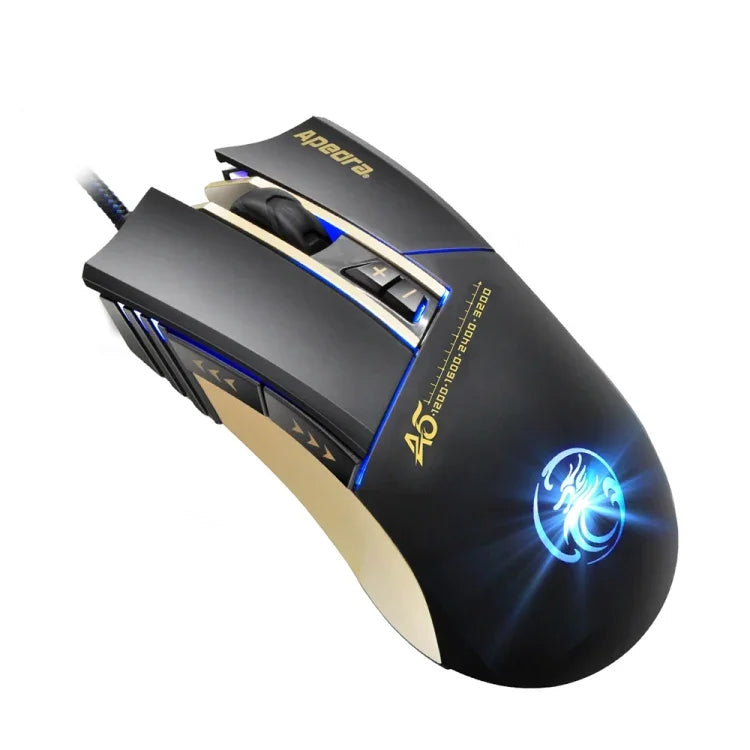 ماوس ألعاب عالي الدقة Apedra iMICE A5 مع إضاءة LED بأربعة ألوان قابلة للتحكم، USB، 7 أزرار، 3200 DPI، ماوس بصري سلكي للألعاب للكمبيوتر واللابتوب، iMICE A5