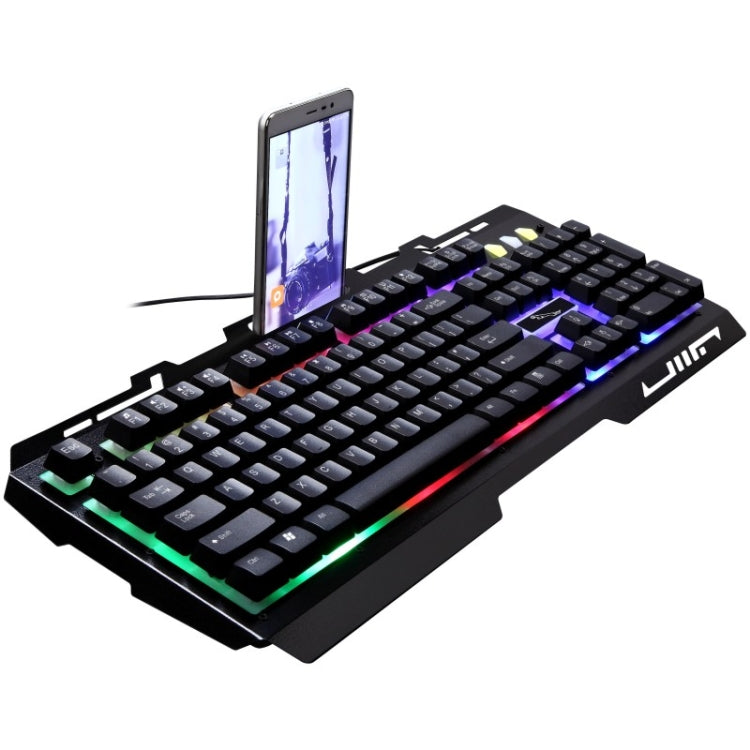 لوحة مفاتيح ألعاب سلكية ZGB G700 بعدد 104 مفاتيح مع إضاءة وشعور ميكانيكي، لوحة معدنية معلقة مع حامل هاتف