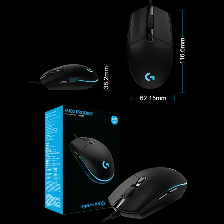 ماوس ألعاب بصري سلكي Logitech G102 مع 6 أزرار، إضاءة RGB، دقة 6000 DPI، قابل للتعديل بخمس سرعات، طول السلك: 2 متر، G102، G102 (أبيض)