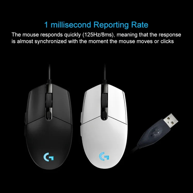 ماوس ألعاب بصري سلكي Logitech G102 مع 6 أزرار، إضاءة RGB، دقة 6000 DPI، قابل للتعديل بخمس سرعات، طول السلك: 2 متر، G102، G102 (أبيض)