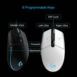 ماوس ألعاب بصري سلكي Logitech G102 مع 6 أزرار، إضاءة RGB، دقة 6000 DPI، قابل للتعديل بخمس سرعات، طول السلك: 2 متر، G102، G102 (أبيض)
