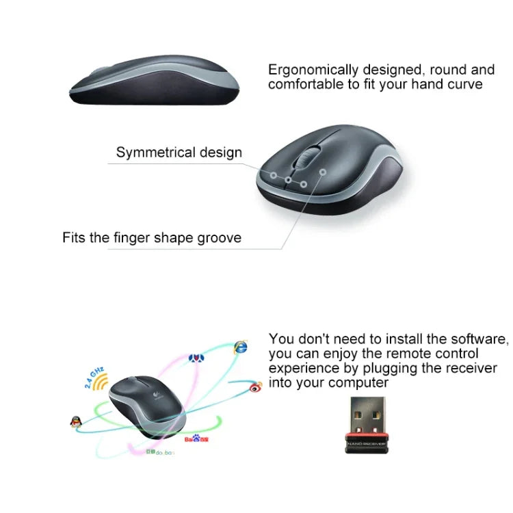 ماوس بصري لاسلكي Logitech M185 بتردد 2.4 جيجاهرتز مع 3 أزرار ودقة 1000 DPI، مدى لاسلكي: 10 متر