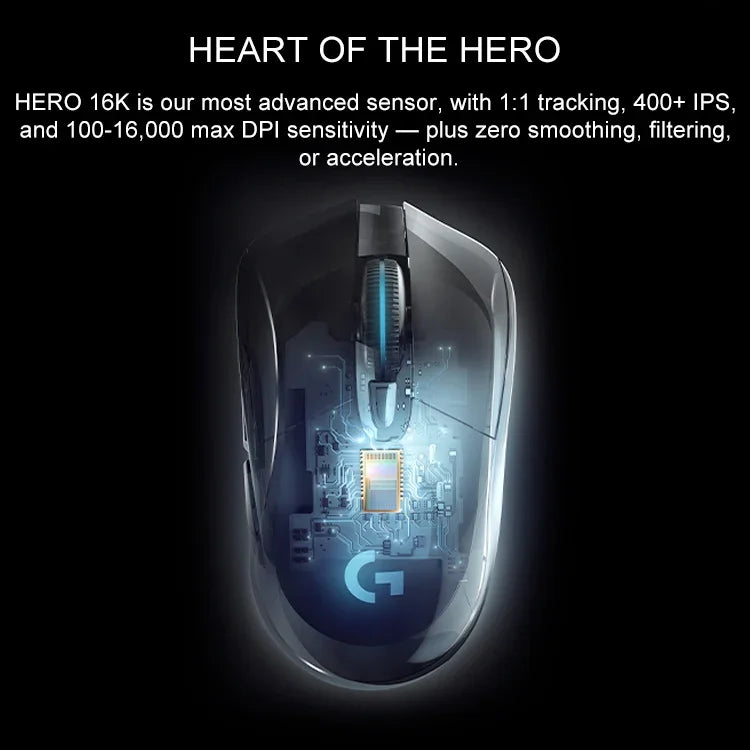 ماوس ألعاب بصري لاسلكي من لوجيتك G703 LIGHTSPEED بدقة 16000 DPI مع 6 أزرار قابلة للبرمجة ومستشعر HERO 16K وإضاءة خلفية RGB