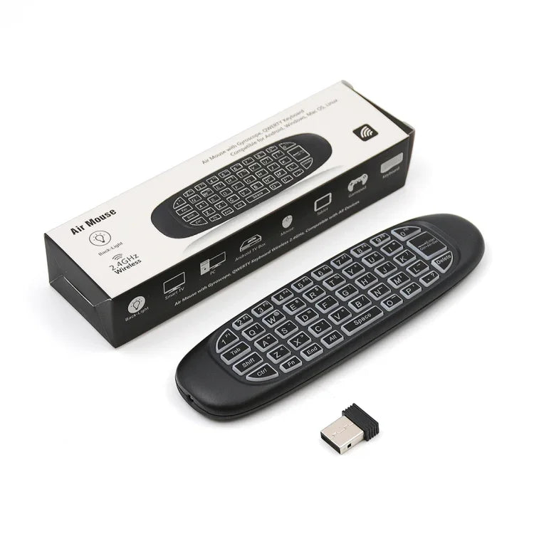 C120 Back-light Air Mouse 2.4GHz Wireless Keyboard 3D Gyroscope Sense Android Remote Controller for PC, Android TV Box / Smart TV, Game Devices, White Backlight Keyboard