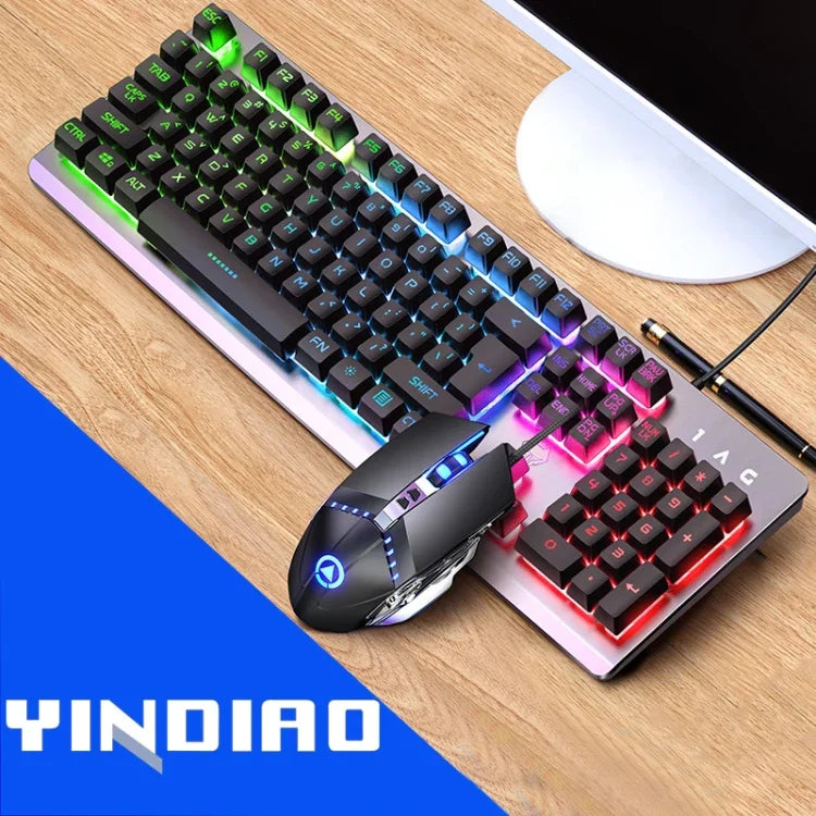 مجموعة لوحة مفاتيح ميكانيكية بإضاءة خلفية RGB مع ماوس بصري صامت من YINDIAO K002، إضاءة خلفية RGB / صامت / أسود، إضاءة خلفية RGB / أبيض