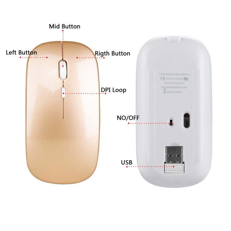 ماوس بصري لاسلكي صامت قابل للتعديل بثلاث سرعات بدقة 1600 DPI 2.4GHz من HXSJ M80، ذهبي، ذهبي وردي، فضي، أبيض، أسود، رمادي