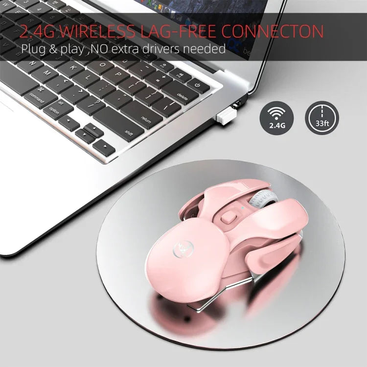 فأرة لاسلكية صامتة قابلة للتعديل بثلاثة أوضاع HXSJ T37 2.4GHz 1600dpi، T37 وردي