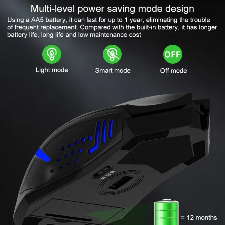 فأرة ألعاب لاسلكية صامتة ET X-08 بعدد 7 مفاتيح بدقة 2400 DPI و2.4G مع مستقبل USB وإضاءة خلفية ملونة