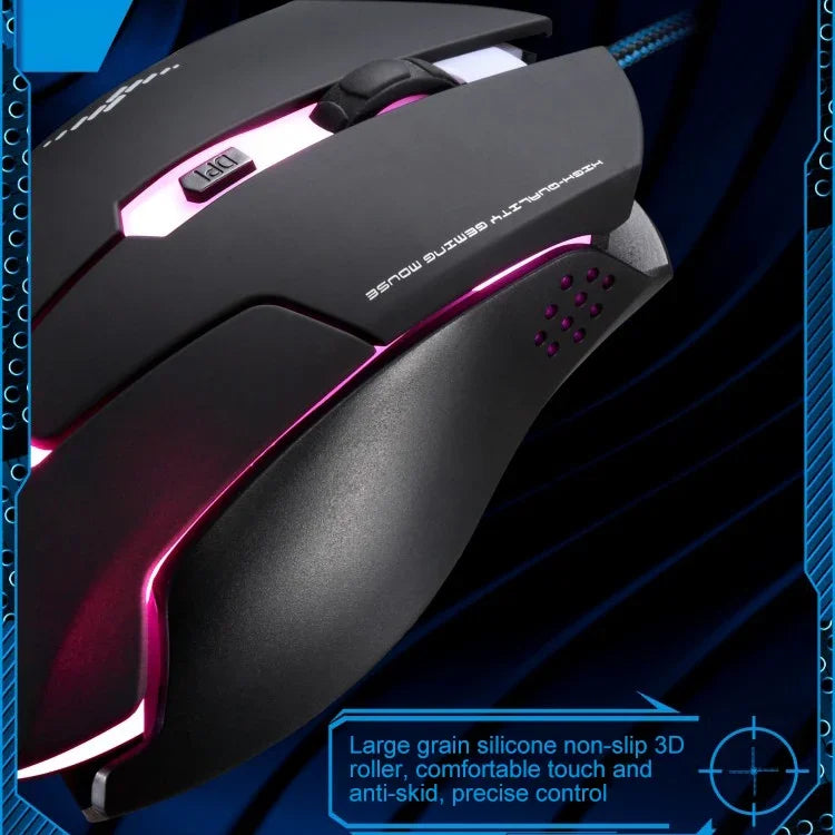 فأرة ألعاب بصرية سلكية USB من Chasing Leopard T7 بعدد 6 مفاتيح بدقة 2400 DPI وقابلة للتعديل بثلاث سرعات مع إضاءة خلفية ووزن موازن مدمج، الطول: 1.8 م، T7