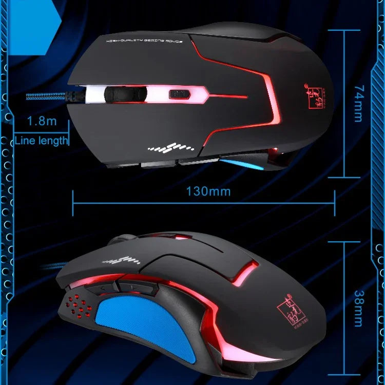 فأرة ألعاب بصرية سلكية USB من Chasing Leopard T7 بعدد 6 مفاتيح بدقة 2400 DPI وقابلة للتعديل بثلاث سرعات مع إضاءة خلفية ووزن موازن مدمج، الطول: 1.8 م، T7