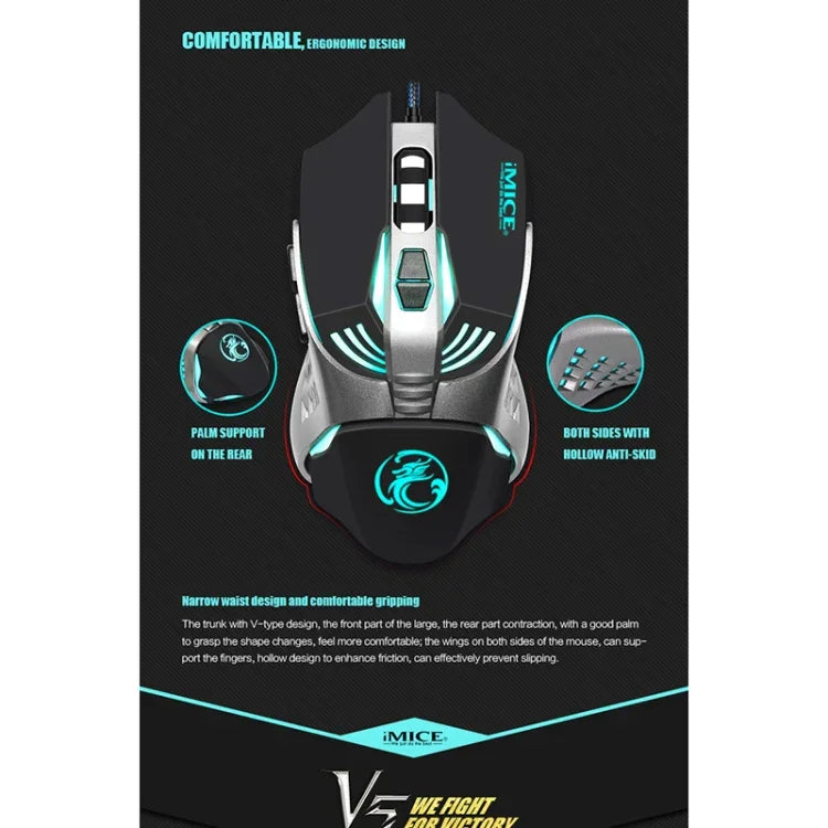 فأرة ألعاب بصرية سلكية USB iMICE V5 بعدد 7 أزرار بدقة 4000 DPI مع إضاءة خلفية ملونة للكمبيوتر المحمول والكمبيوتر، V5 (أبيض)