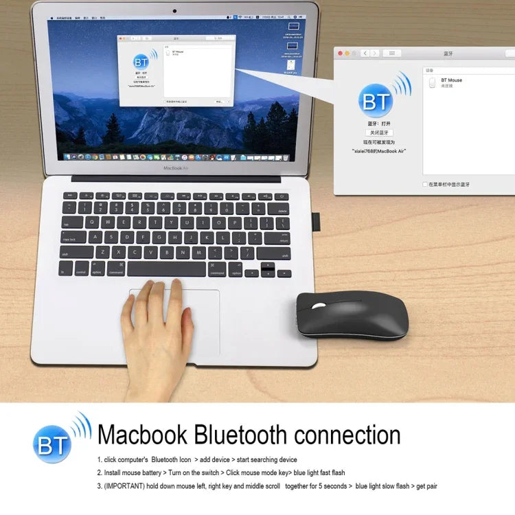 فأرة بصرية مريحة قابلة للتعديل بثلاثة أوضاع HXSJ T23 لاسلكية بتقنية Bluetooth 5.0 + Bluetooth 3.0 + 2.4GHz بعدد 4 مفاتيح ودقة 1600 DPI، T23 أسود