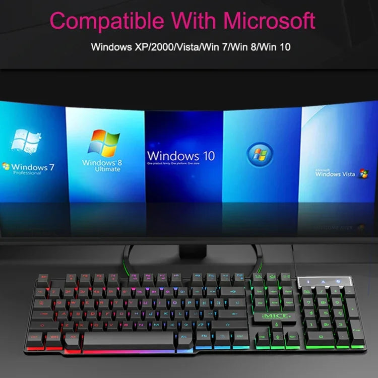 لوحة مفاتيح ألعاب سلكية iMICE AK-600 USB مع أغطية مفاتيح عائمة مضيئة، إضاءة خلفية متوهجة (أسود)