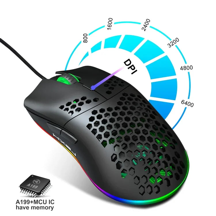 ماوس ألعاب سلكي قابل للبرمجة HXSJ J900 مع 6 أزرار وإضاءة RGB (أبيض)، J900 (أسود)، J900 (أبيض)