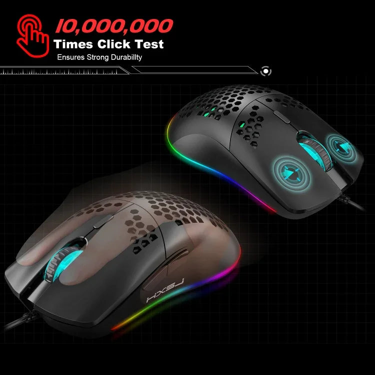 ماوس ألعاب سلكي قابل للبرمجة HXSJ J900 مع 6 أزرار وإضاءة RGB (أبيض)، J900 (أسود)، J900 (أبيض)