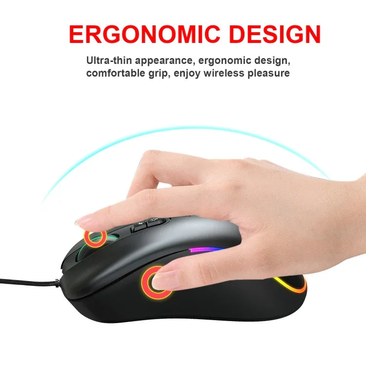 ماوس ألعاب سلكي قابل للبرمجة HXSJ J900 مع 6 أزرار وإضاءة RGB (أبيض)، J900 (أسود)، J900 (أبيض)