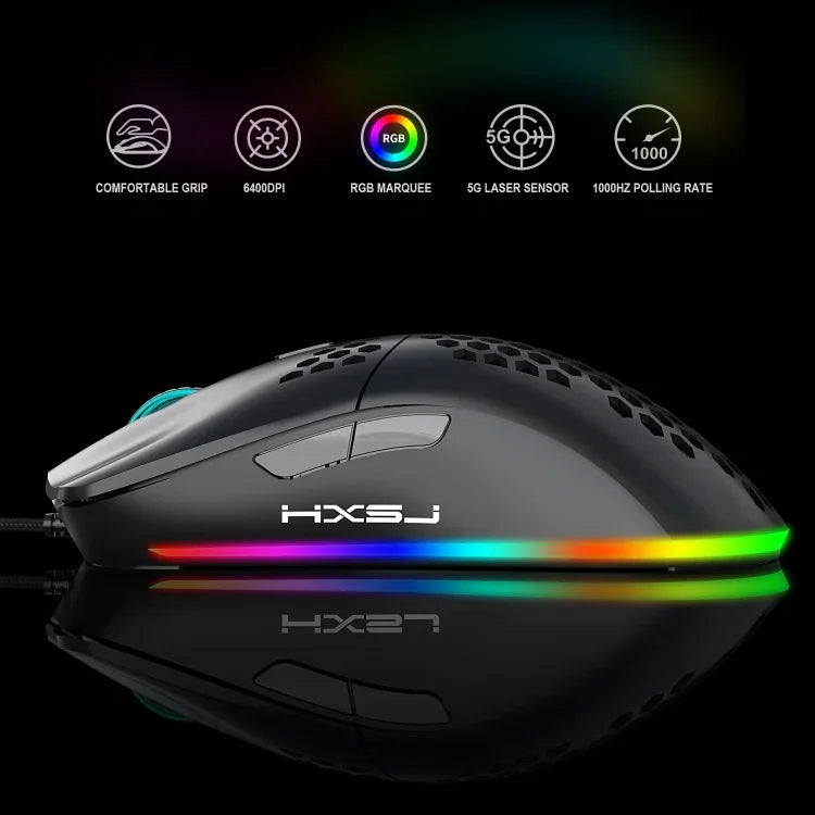 ماوس ألعاب سلكي قابل للبرمجة HXSJ J900 مع 6 أزرار وإضاءة RGB (أبيض)، J900 (أسود)، J900 (أبيض)