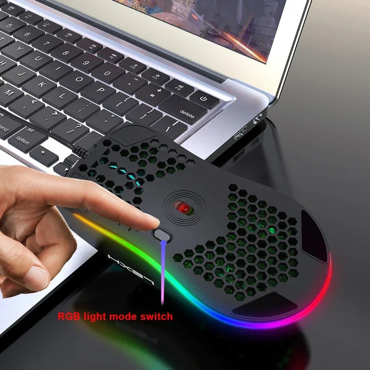 ماوس ألعاب سلكي قابل للبرمجة HXSJ J900 مع 6 أزرار وإضاءة RGB (أبيض)، J900 (أسود)، J900 (أبيض)