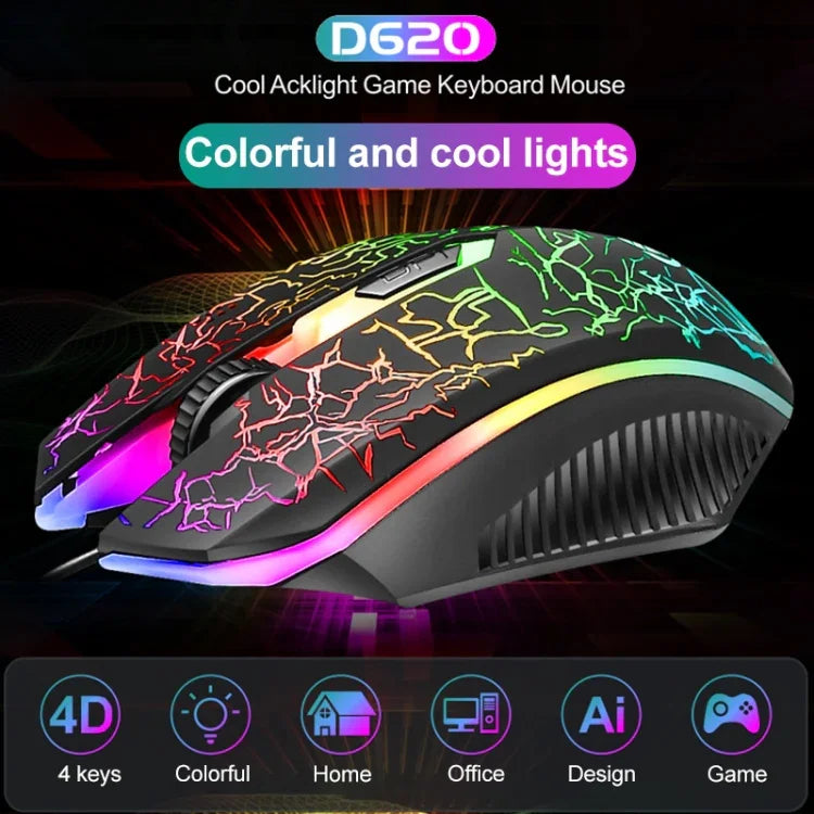 مجموعة لوحة مفاتيح وفأرة ألعاب سلكية SHIPADOO D620 بإضاءة RGB خلفية مكسورة اللون مع 104 مفتاح للحاسوب المحمول والكمبيوتر