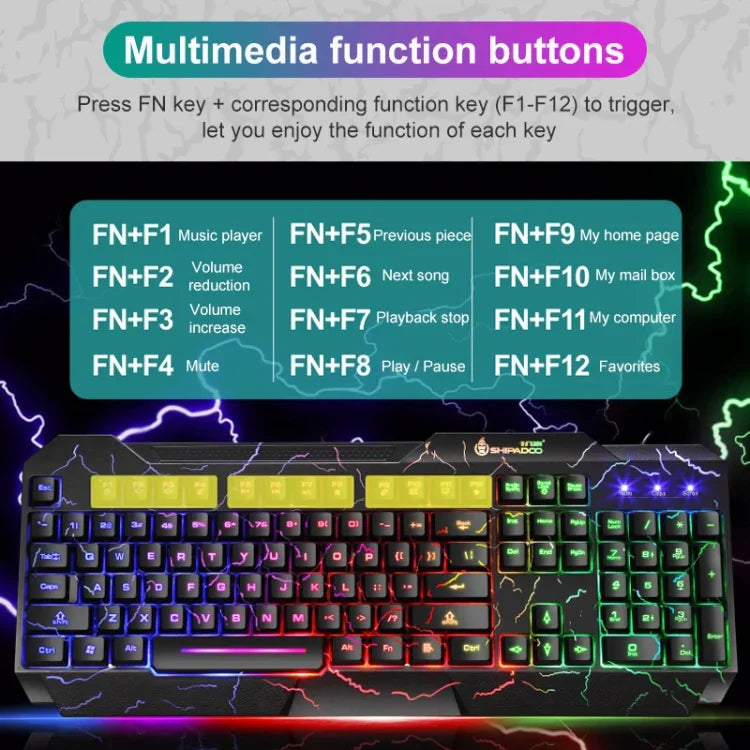 مجموعة لوحة مفاتيح وفأرة ألعاب سلكية SHIPADOO D620 بإضاءة RGB خلفية مكسورة اللون مع 104 مفتاح للحاسوب المحمول والكمبيوتر