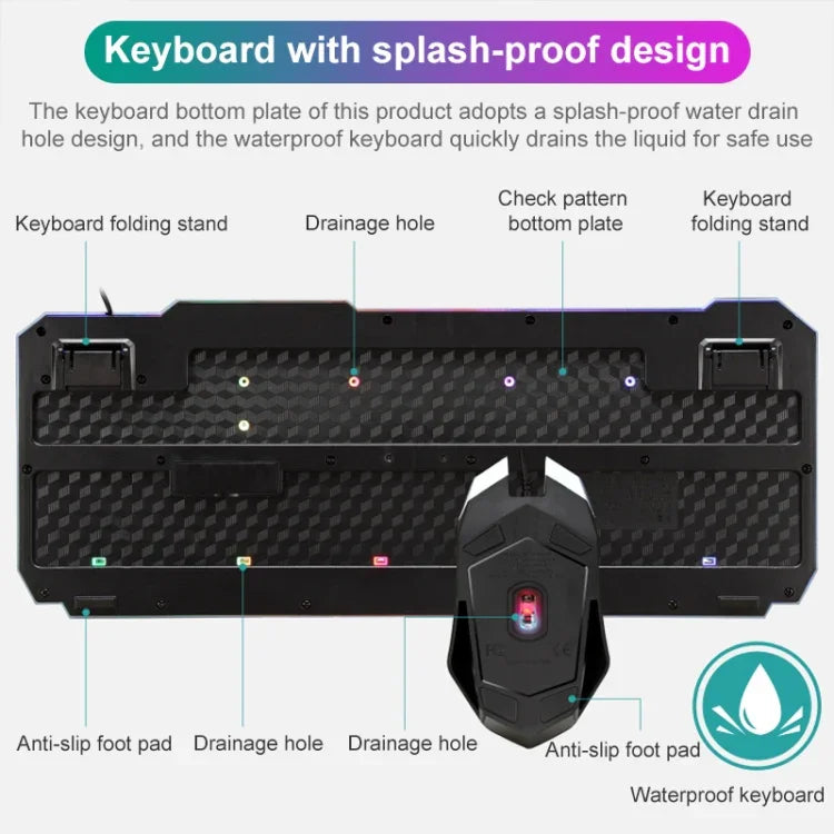 مجموعة لوحة مفاتيح وفأرة ألعاب سلكية SHIPADOO D620 بإضاءة RGB خلفية مكسورة اللون مع 104 مفتاح للحاسوب المحمول والكمبيوتر