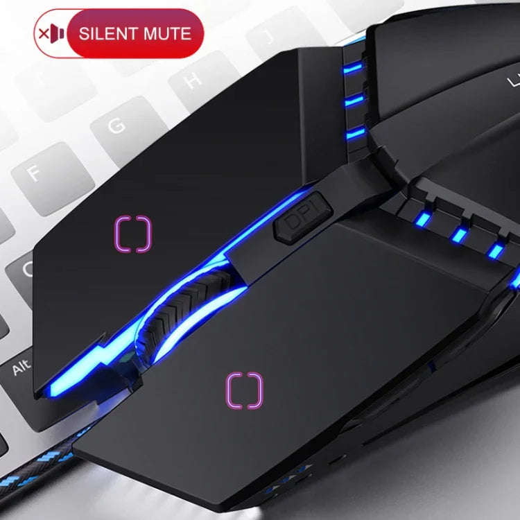 YINDIAO ماوس ميكانيكي سلكي صامت بمفتاح USB 6 للألعاب والمكتب، ماوس صامت (أسود)