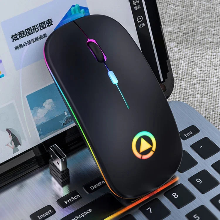 YINDIAO A2 ماوس لاسلكي صامت قابل للشحن بإضاءة RGB قابلة للتعديل 3 أوضاع بدقة 1600 DPI و2.4 جيجاهرتز، نسخة قابلة للشحن