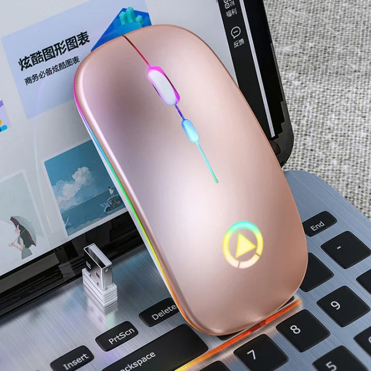 YINDIAO A2 ماوس لاسلكي صامت قابل للشحن بإضاءة RGB قابلة للتعديل 3 أوضاع بدقة 1600 DPI و2.4 جيجاهرتز، نسخة قابلة للشحن