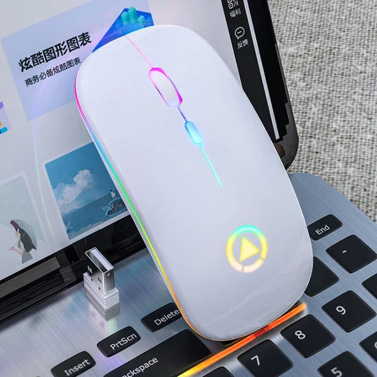 YINDIAO A2 ماوس لاسلكي صامت قابل للشحن بإضاءة RGB قابلة للتعديل 3 أوضاع بدقة 1600 DPI و2.4 جيجاهرتز، نسخة قابلة للشحن