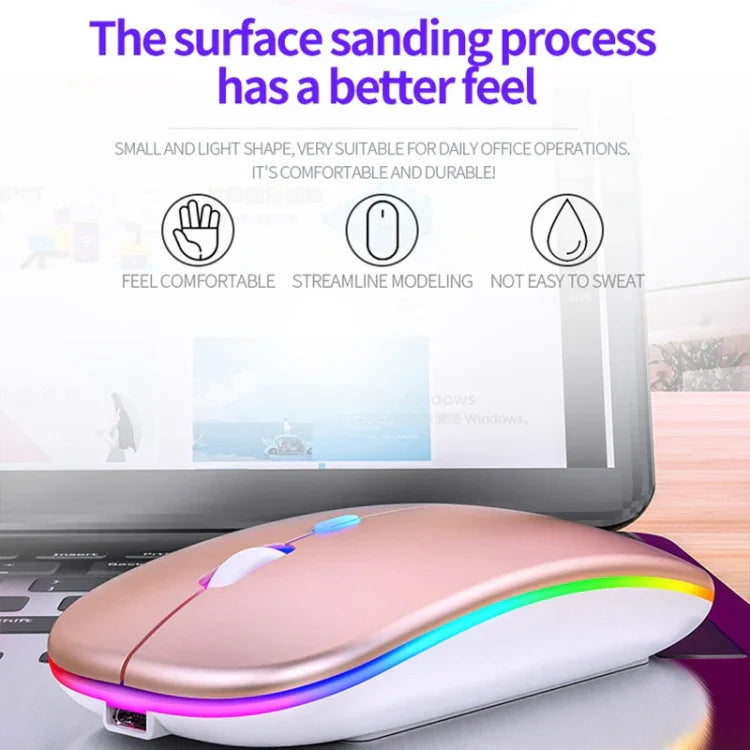 YINDIAO A2 ماوس لاسلكي صامت قابل للشحن بإضاءة RGB قابلة للتعديل 3 أوضاع بدقة 1600 DPI و2.4 جيجاهرتز، نسخة قابلة للشحن