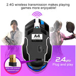YINDIAO فأرة ألعاب لاسلكية قابلة لإعادة الشحن A4 2.4GHz بدقة 1600 DPI مع 3 أوضاع وصامتة (أسود نجمي)، أسود نجمي