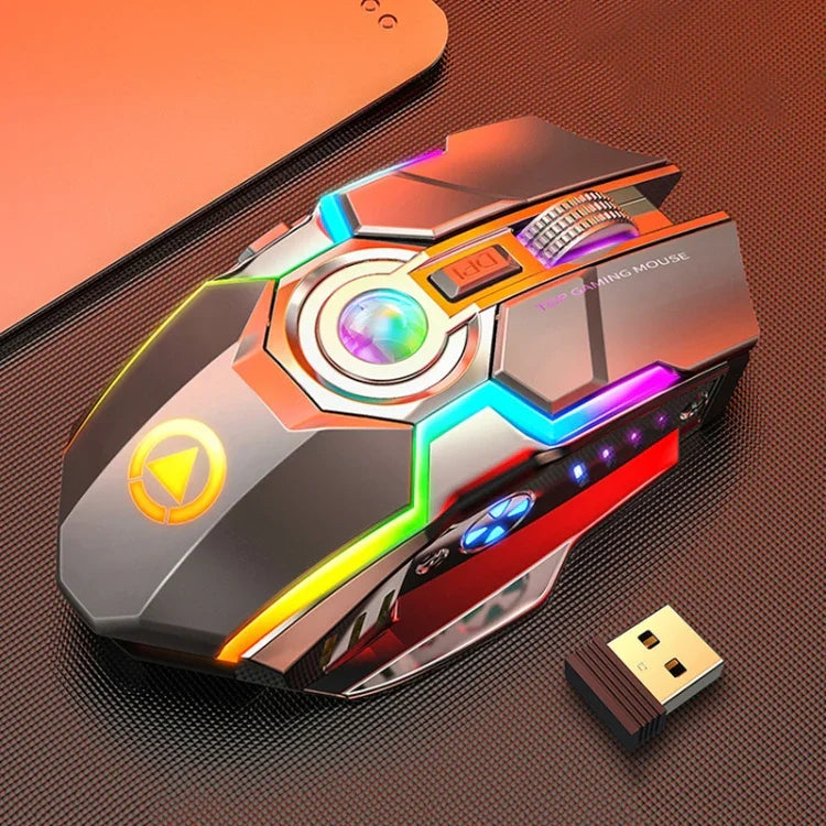 YINDIAO A5 ماوس ألعاب لاسلكي صامت قابل للشحن بإضاءة RGB قابلة للتعديل 3 أوضاع بدقة 1600 DPI و2.4 جيجاهرتز