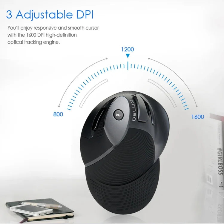 DELUX M618GX ماوس عمودي مريح لاسلكي بدقة 1600 DPI ماوس بصري، M618GX
