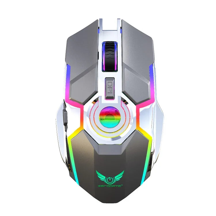 ZERODATE T30 ماوس بصري لاسلكي بإضاءة خلفية RGB قابلة للتعديل بثلاث سرعات بدقة 2400 DPI و2.4 جيجاهرتز، T30 أبيض