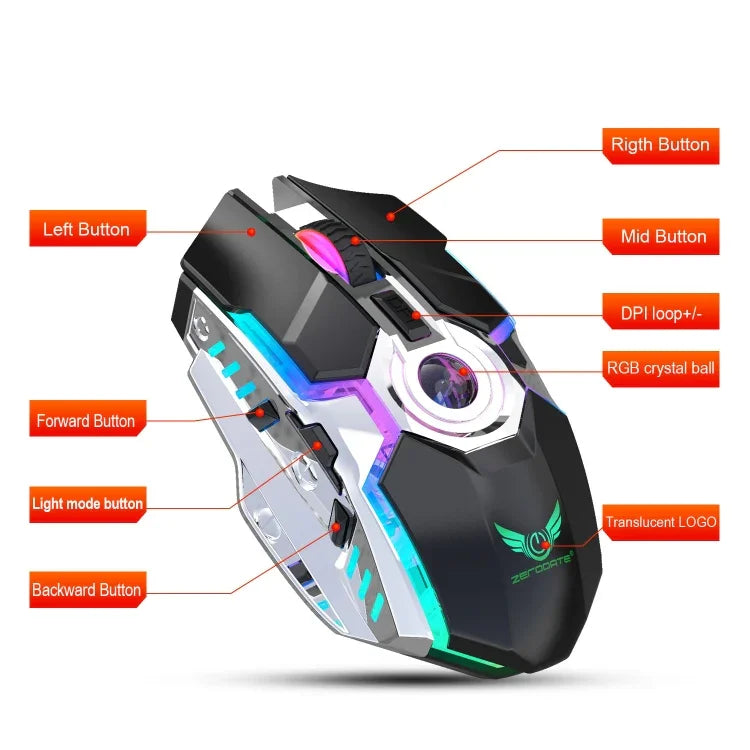 ZERODATE T30 ماوس بصري لاسلكي بإضاءة خلفية RGB قابلة للتعديل بثلاث سرعات بدقة 2400 DPI و2.4 جيجاهرتز، T30 أبيض