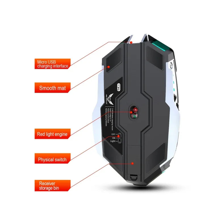 ZERODATE T30 ماوس بصري لاسلكي بإضاءة خلفية RGB قابلة للتعديل بثلاث سرعات بدقة 2400 DPI و2.4 جيجاهرتز، T30 أبيض
