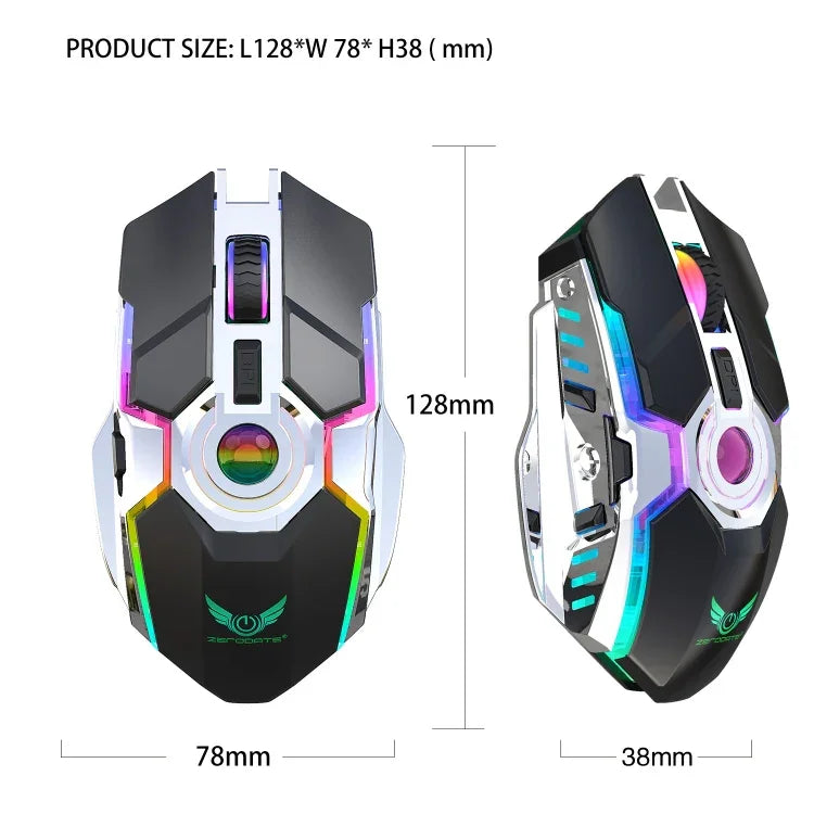 ZERODATE T30 ماوس بصري لاسلكي بإضاءة خلفية RGB قابلة للتعديل بثلاث سرعات بدقة 2400 DPI و2.4 جيجاهرتز، T30 أبيض
