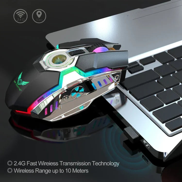 ZERODATE T30 ماوس بصري لاسلكي بإضاءة خلفية RGB قابلة للتعديل بثلاث سرعات بدقة 2400 DPI و2.4 جيجاهرتز، T30 أبيض