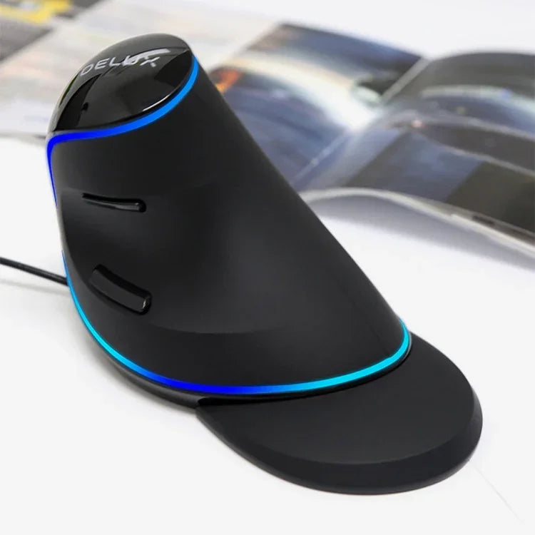 DELUX M618 Plus ماوس بصري سلكي عمودي مريح نسخة زرقاء بدقة 1600 DPI، 1600 DPI سلكي